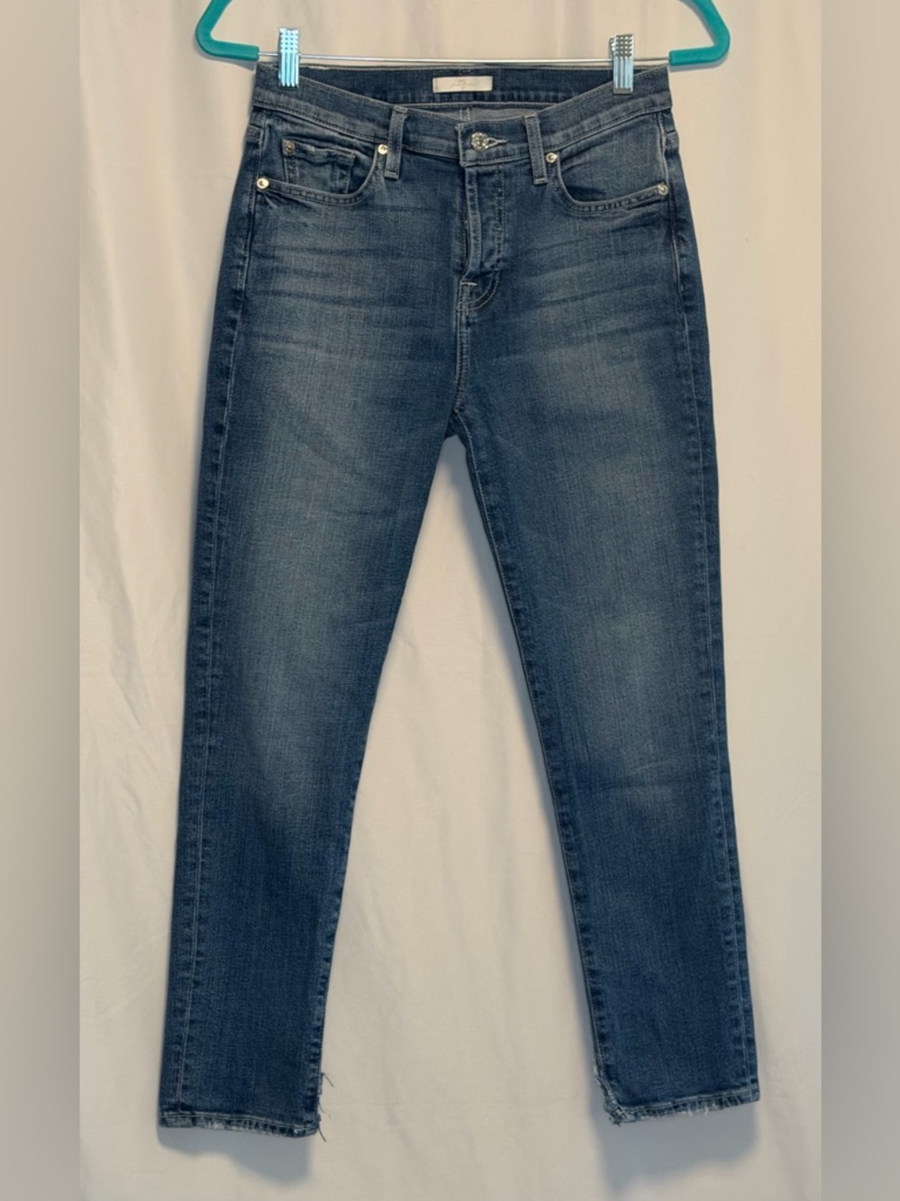 7 For All Mankind Boyfriend Jeans Size 26 Raw Hem Cropped Mid Rise Distressed